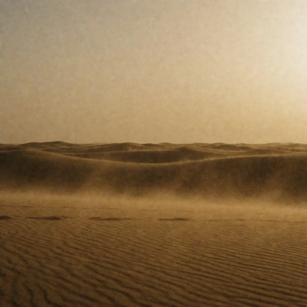Hazy desert horizon during a dust event