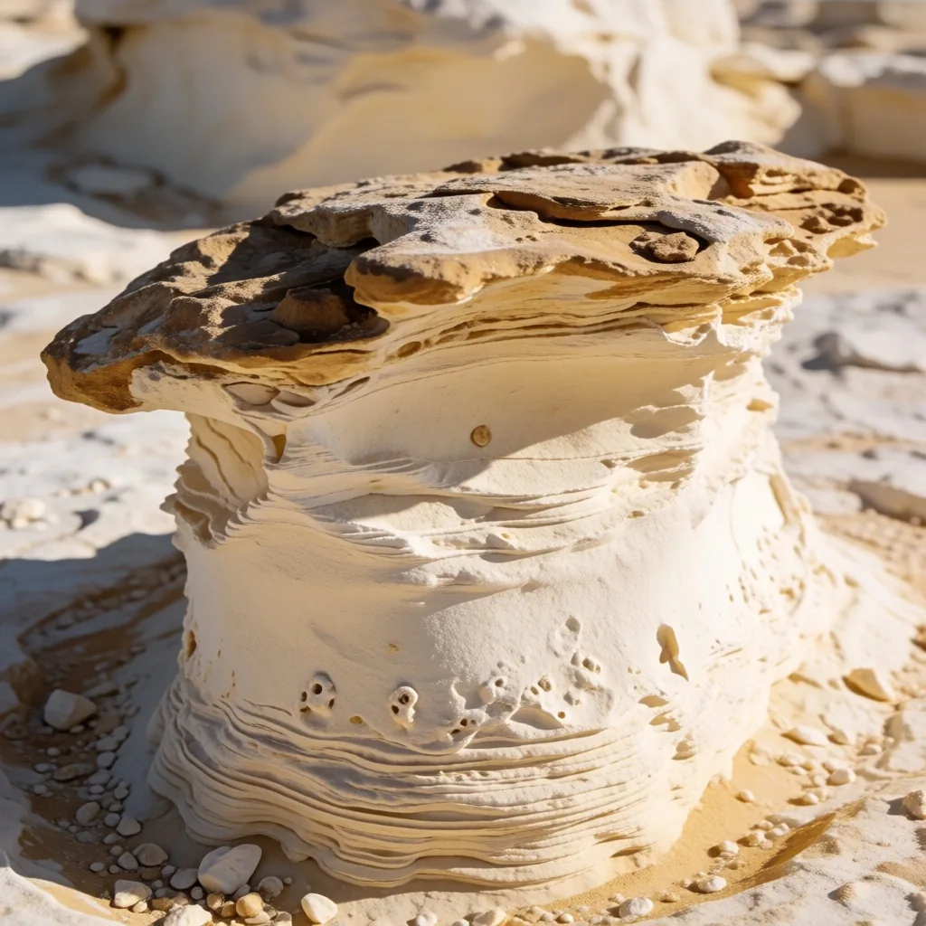 Wind-eroded rock formations with sculpted curves in golden desert light