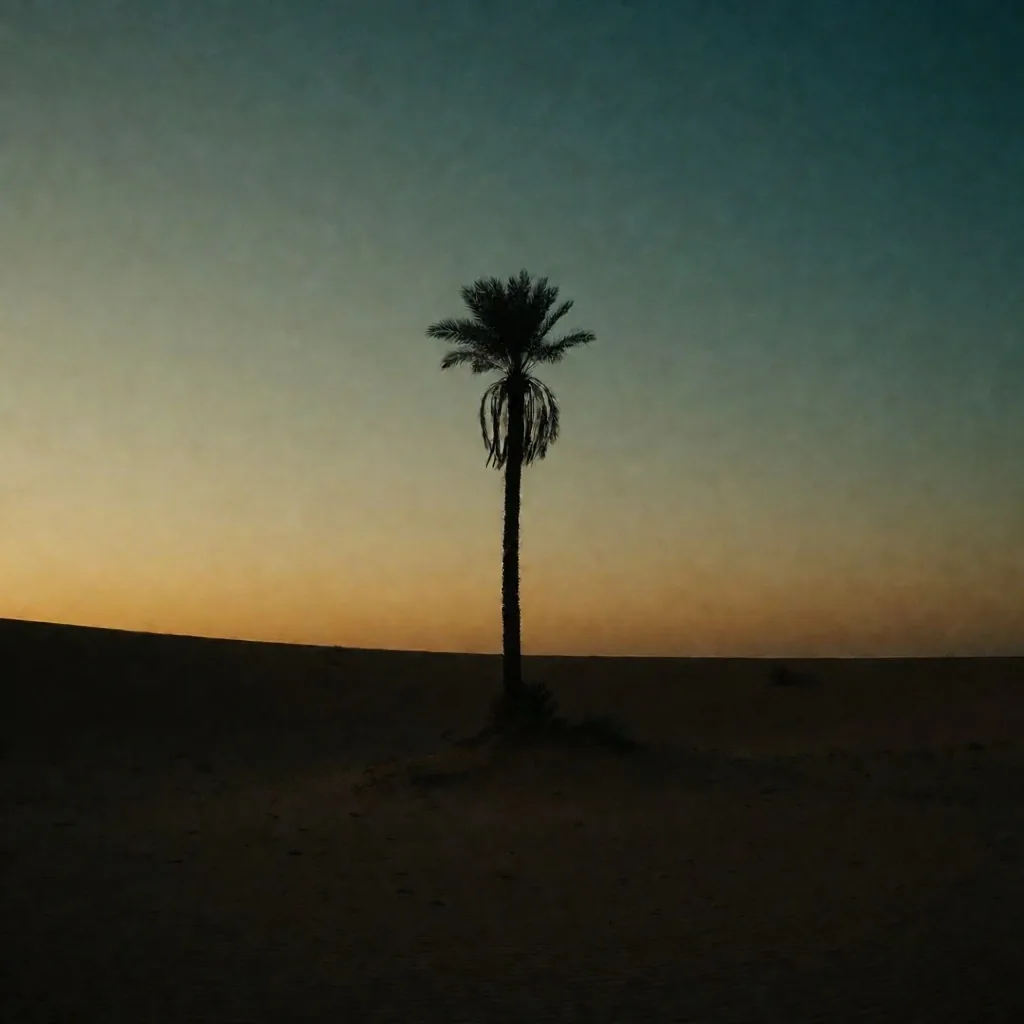 Desert horizon with palm silhouette