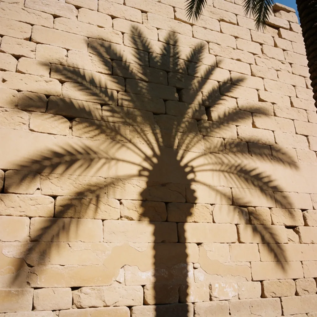 Stone wall with palm shadow