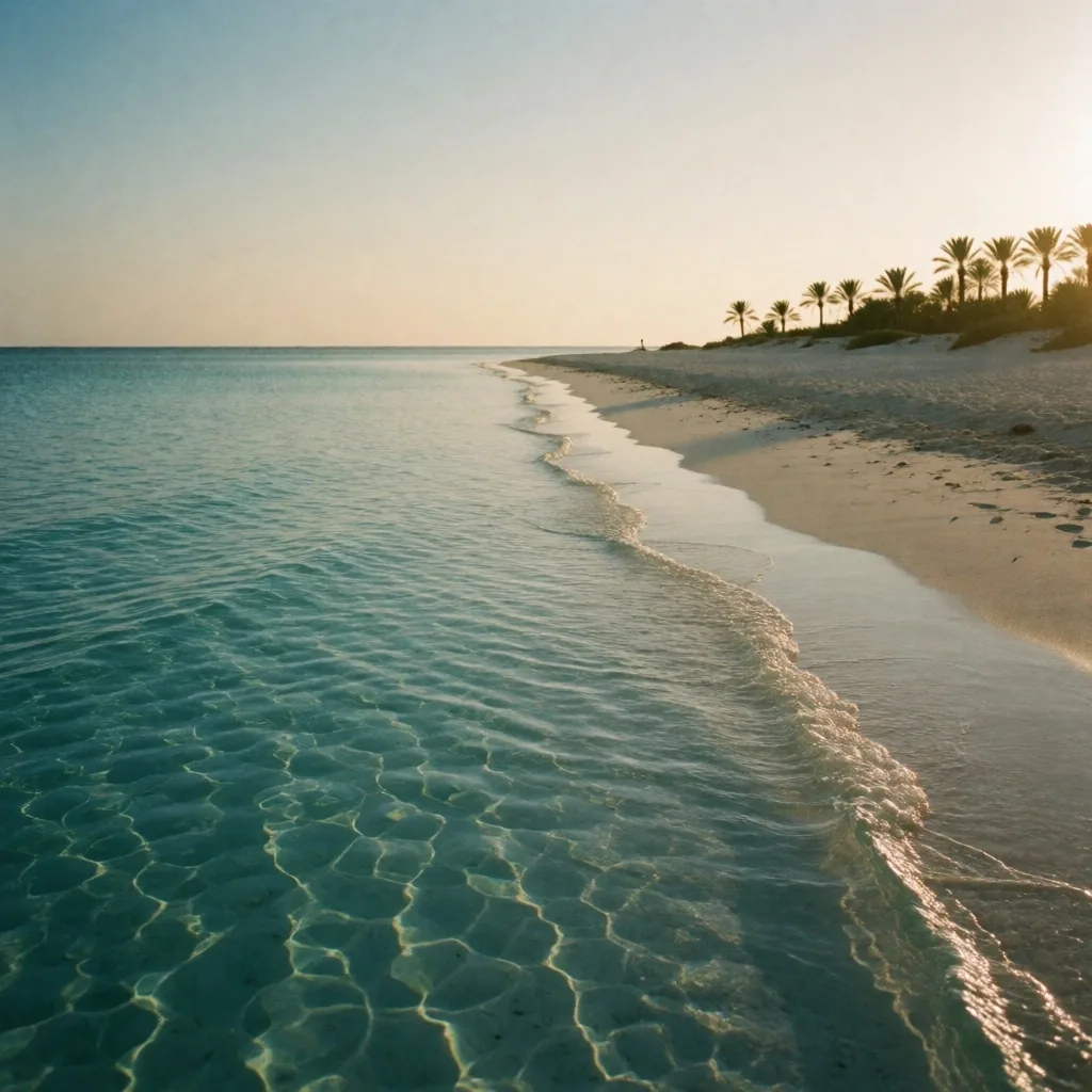Calm coastal shoreline in early morning light