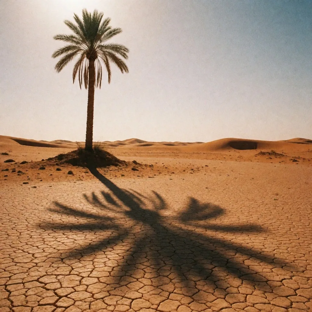 Desert horizon with lone palm tree