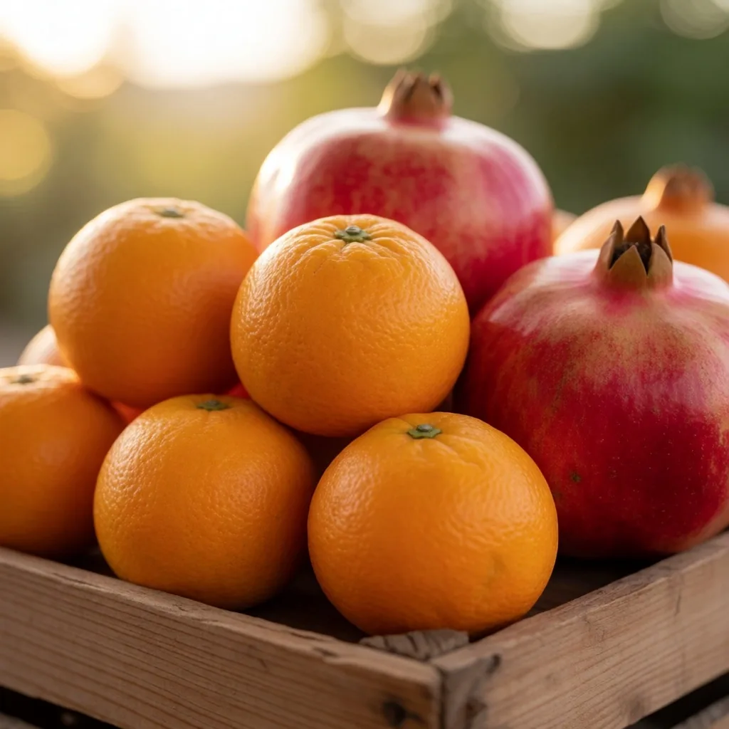 Fresh fruit on a wooden crate