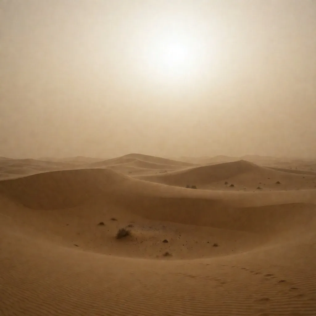 Hazy desert scene during a dust wind event